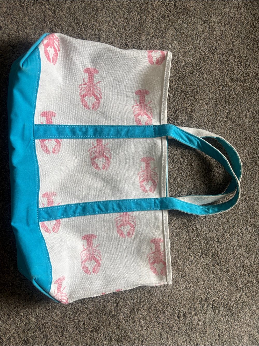 Pink Lobster Print Canvas Tote with Turquoise Trim